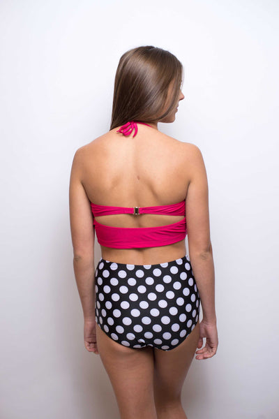 high-waist polka dot swimsuit